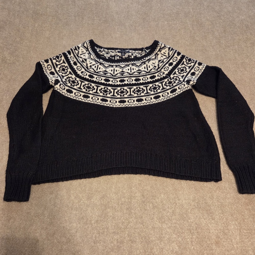American Eagle Outfitters Womens Navy/Black Fair Isle Knit Sweater Size Medium